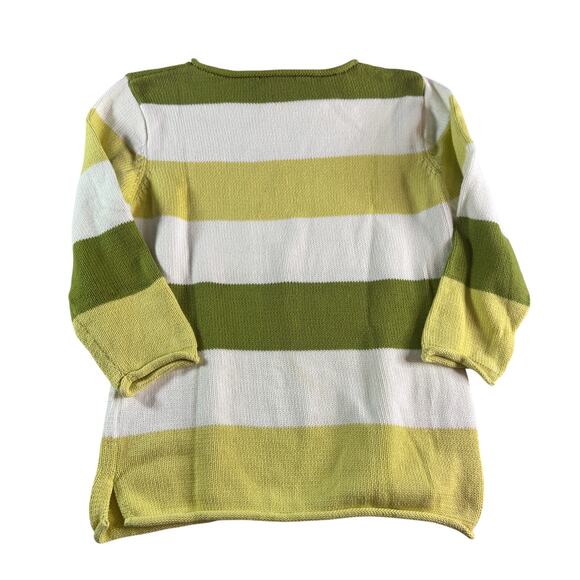 Pierre Cardin Womens sz Medium Cotton Green White Stripe Sweater Spring Light - Picture 2 of 7